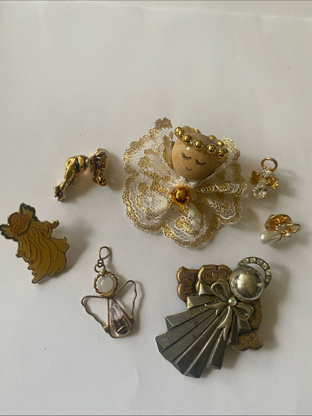 Vintage Gold and Cream Lace Angel Brooch Collection lot